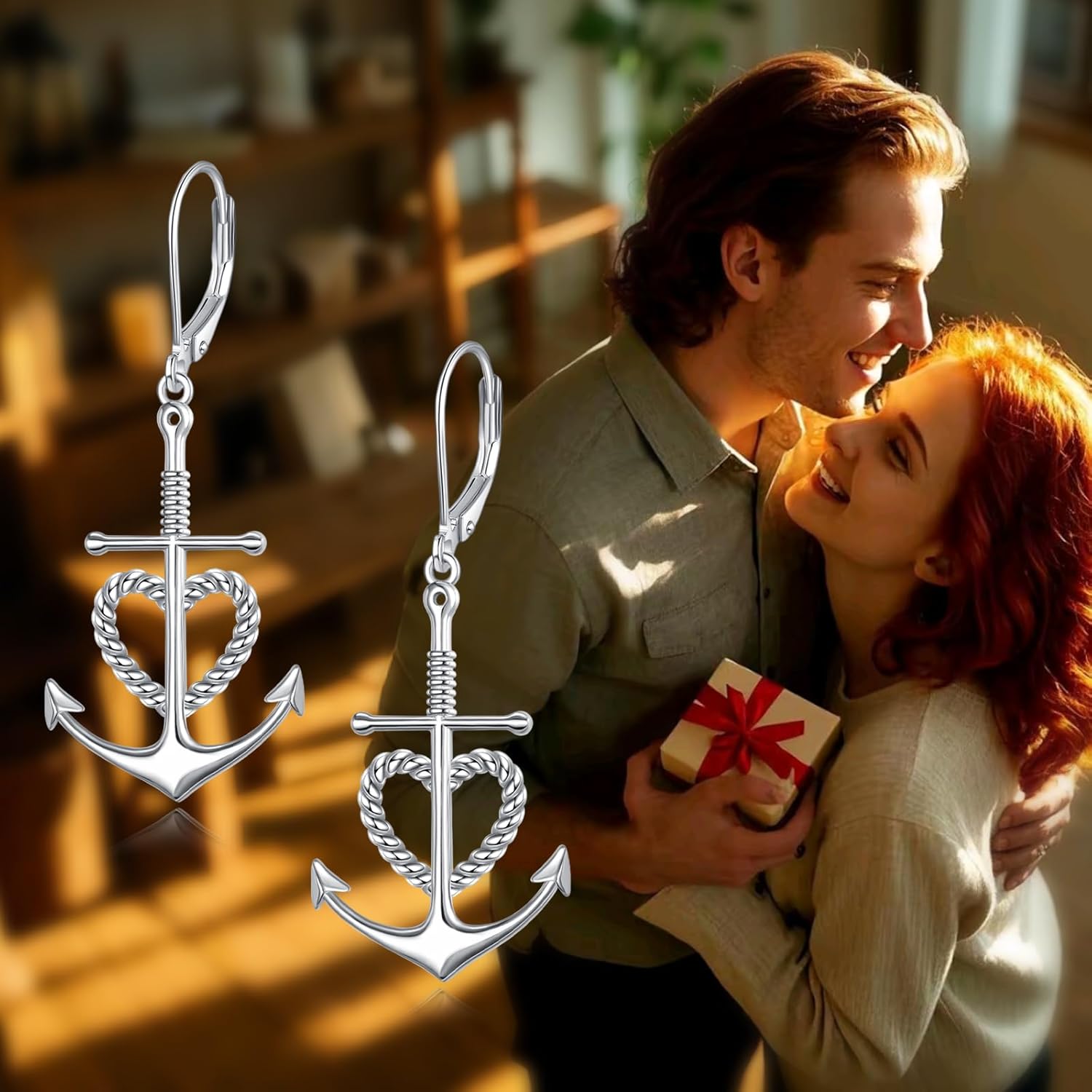 Anchor Earrings Dangle Drop Sterling Silver Faith Hope Charity Dangling Earrings Heart Cross Anchor Jewelry Nautical Gifts for Women - Image 3