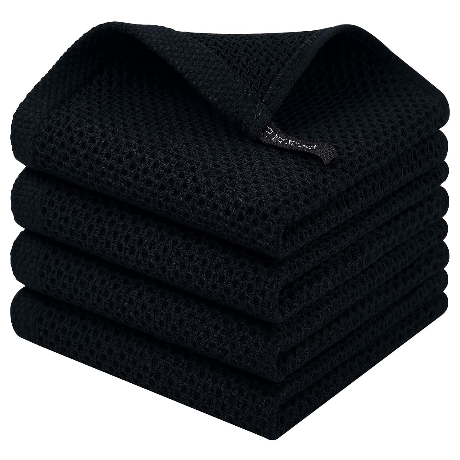 Homaxy 100% Cotton Waffle Weave Kitchen Dish Cloths, 4-Pack Ultra Soft Absorbent Dish Towels, Quick Drying Dish Rags, 12 x 12 Inches, Black