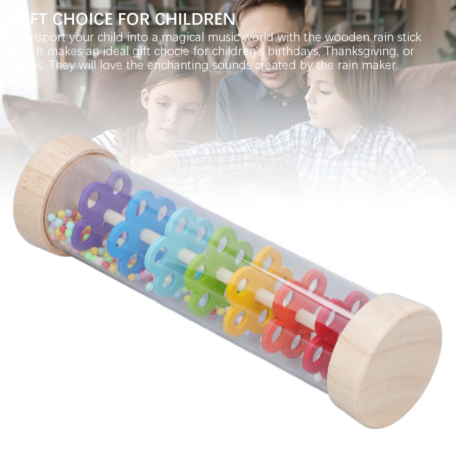 Wooden Rain Stick Toy Sensory Development Musical Toys Colorful Rattle Rainmaker Toy Babies Rattle Tube Rain Stick Shaker Music Sensory Auditory Instrument for Toddlers - Image 4