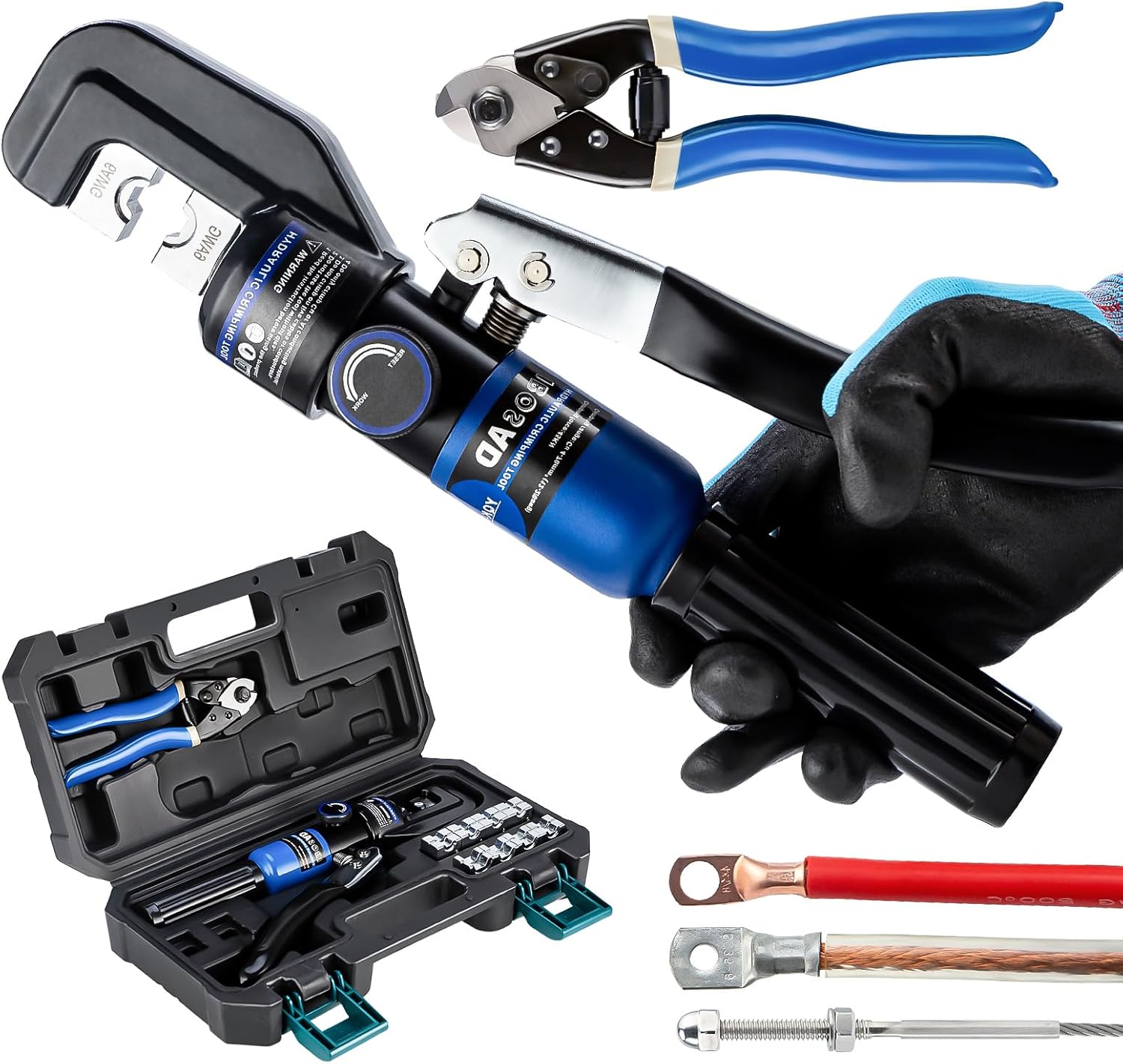 IBOSAD Hydraulic Hand Crimper Tool for Stainless Steel Cable Railing Fittings for 1/16" 1/8" 3/16" Cable –Wire Swaging Tool 8 Ton and Stainless Steel Cable Cutter,1/8” Wire Rope Crimping Tool