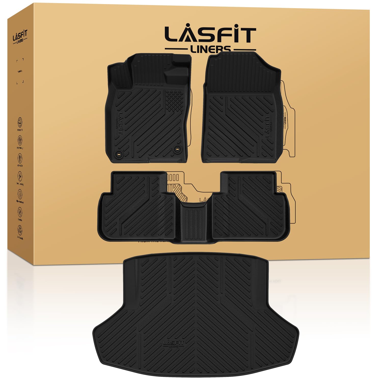 LASFIT Floor Mats & Trunk Mat for 11th Gen Honda Civic 2026 2025 2024 2023 2022 Sedan (Fits Rear Seats with or Without USB Ports), All Weather TPE Car Floor Liners,1st & 2nd Row & Trunk Liner