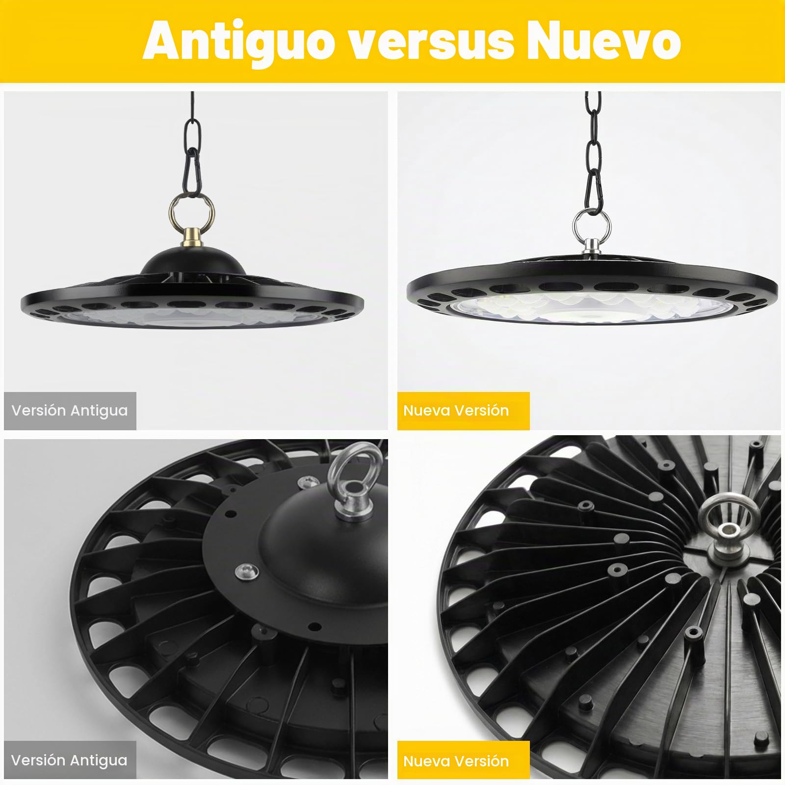 UFO LED Lámpara de Alta Bahía 100W, 12800LM Focos Led Interior Techo, 6000K Lámpara Alta Bahía, Iluminación Impermeable IP66 Campana LED Industrial para Fábrica, Garaje, Taller 4PCS