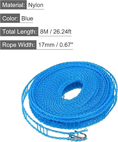 Miniatura 7 de uxcell Tendedero portátil, de nailon de 32.8 pies, resistente al viento, antideslizante, cuerda de lavado para patio, viajes al aire libre, camping,