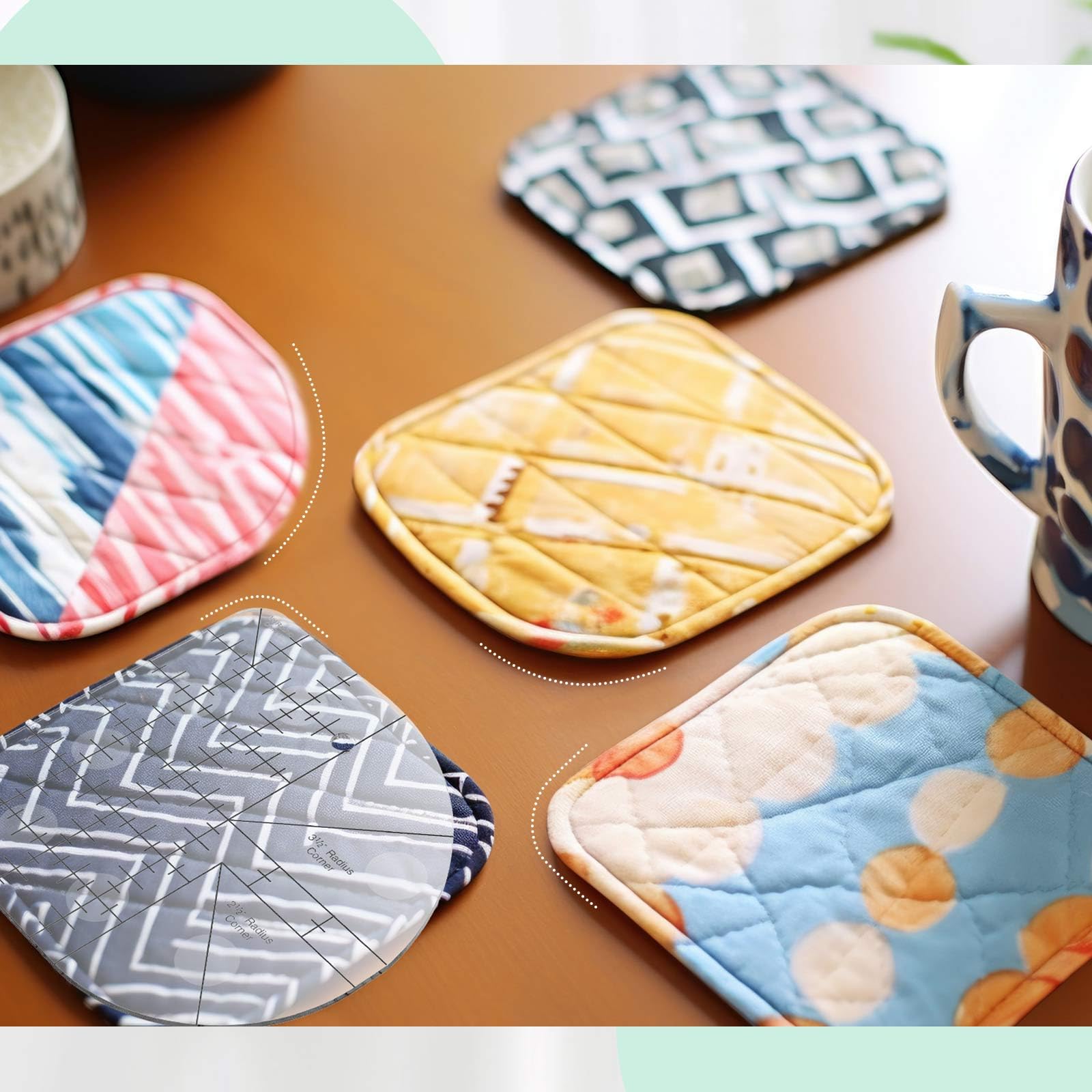 Kigley 2 piezas de regla de costura acrílica curvada para coser patchwork, regla de retazos de 0.5/1/1.5/2/2.5/3/3.5 esquinas de radio + plantillas de acolchado de ángulo recto para suministros de