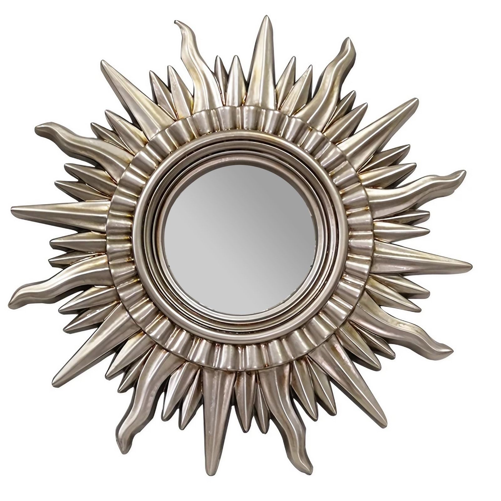 FGXHHS Antique Sunburst Mirror for Wall Decor, 28/32 inch Vintage Round Vanity Mirror,Decorative Bathroom Bedroom Entryway Living Room (Antique Silver)(80cm(32inch))