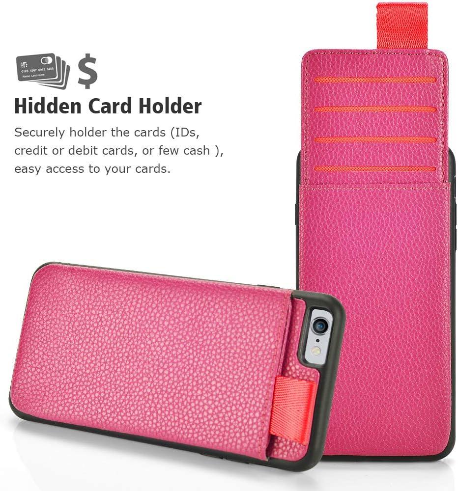 LAMEEKU iPhone 6 Plus / 6S Plus Wallet Case, Shockproof Leather case with Credit Card Holder Pockets ID Card Slot Holder, Protective Card Cover for Apple iPhone 6 Plus / 6S Plus 5.5inch-Rose Purple