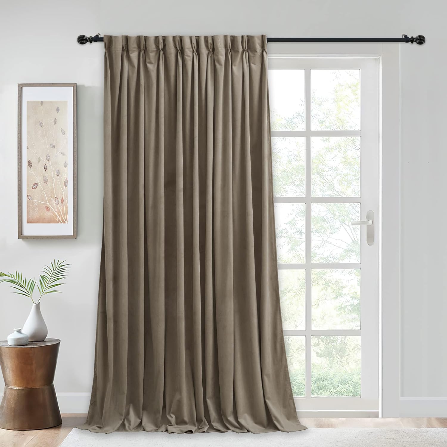 StangH Extra Wide Pinch Pleated Velvet Curtains 84 inches Long, Camel Beige Living Room Darkening Drapes with Hooks Thermal Insulated Sliding Door Curtains for Bedroom Patio, W62 x L84, 1 Panel