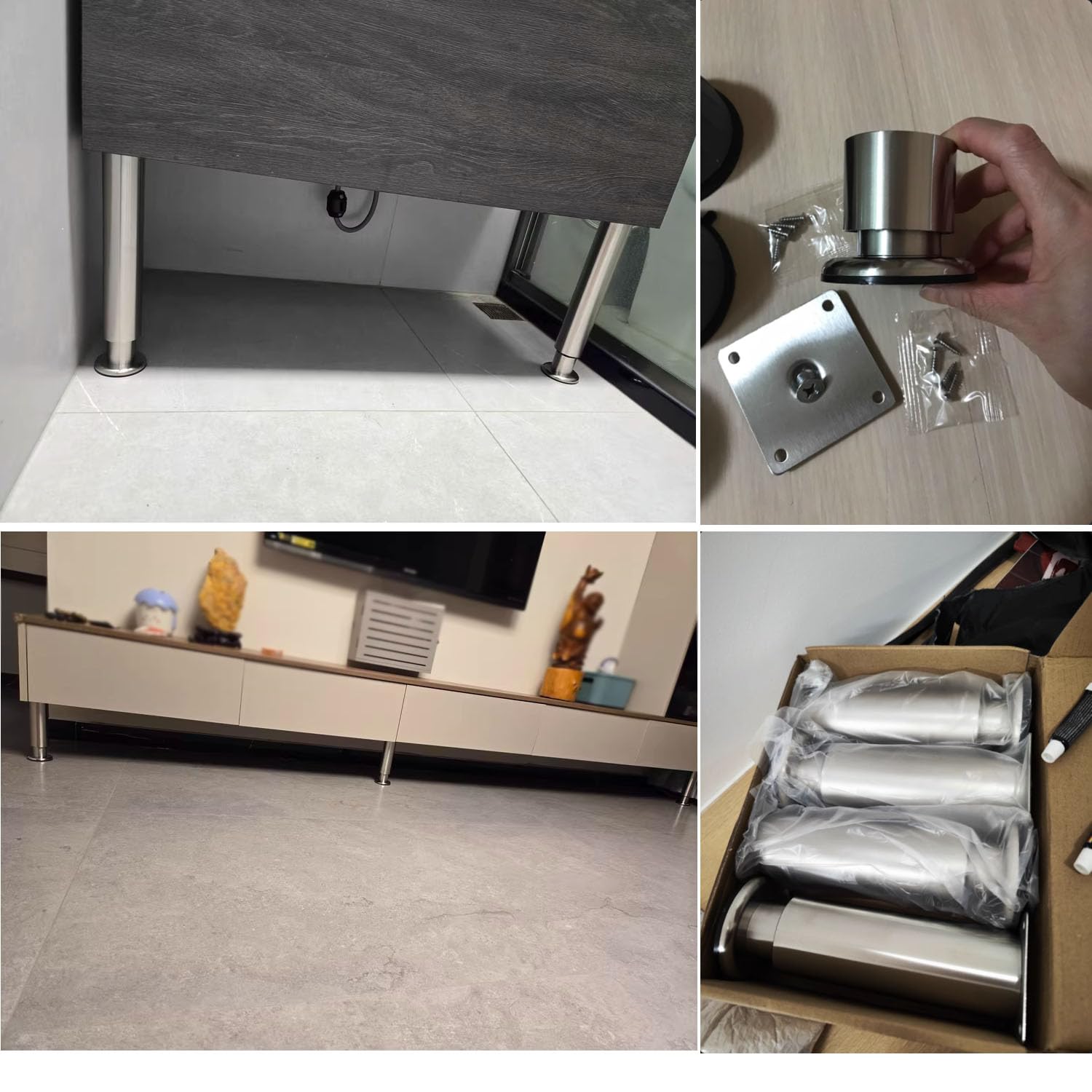 Gambe regolabili per tavolo in acciaio inox, confezione da 4 piedini di ricambio per divano, sedia, scrivania, panca, tavolino da caffè, armadietto, con viti