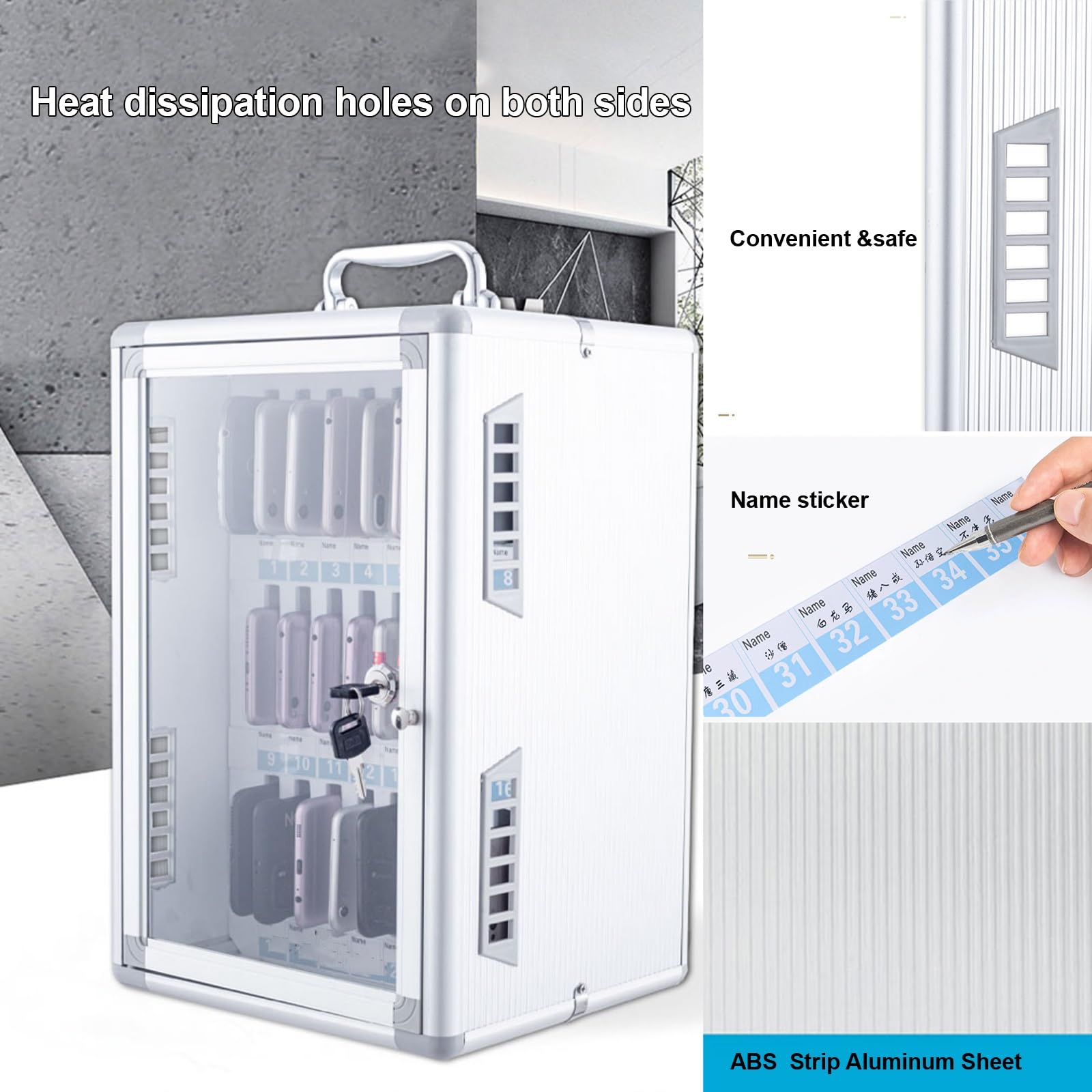 Stora-Schließfach aus Aluminium für Klassenzimmer, Büro und Labor, handlicher Handyhalter (25,4 x 22,9 x 38,1 cm), tragbare, platzsparende Lösung für effizientes Nizat
