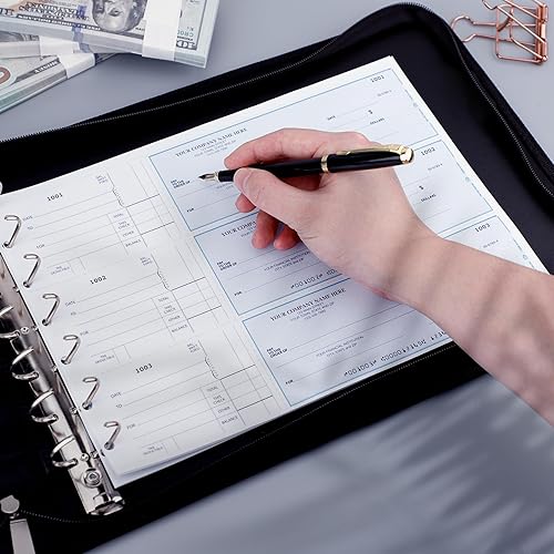 Miniatura 4 de Antner Carpeta de 7 anillos con cremallera para cheques de negocios de 3 en adelante, carpeta de cuero sintético con 7 anillas, capacidad de 600