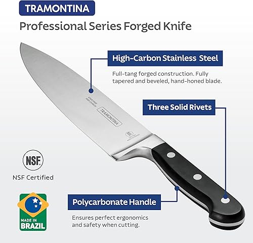 Miniatura 4 de Tramontina Pro Series - Cuchillo de chef forjado de 8 pulgadas, cuchillos de cocina de acero de alto carbono sin manchas para cocinar