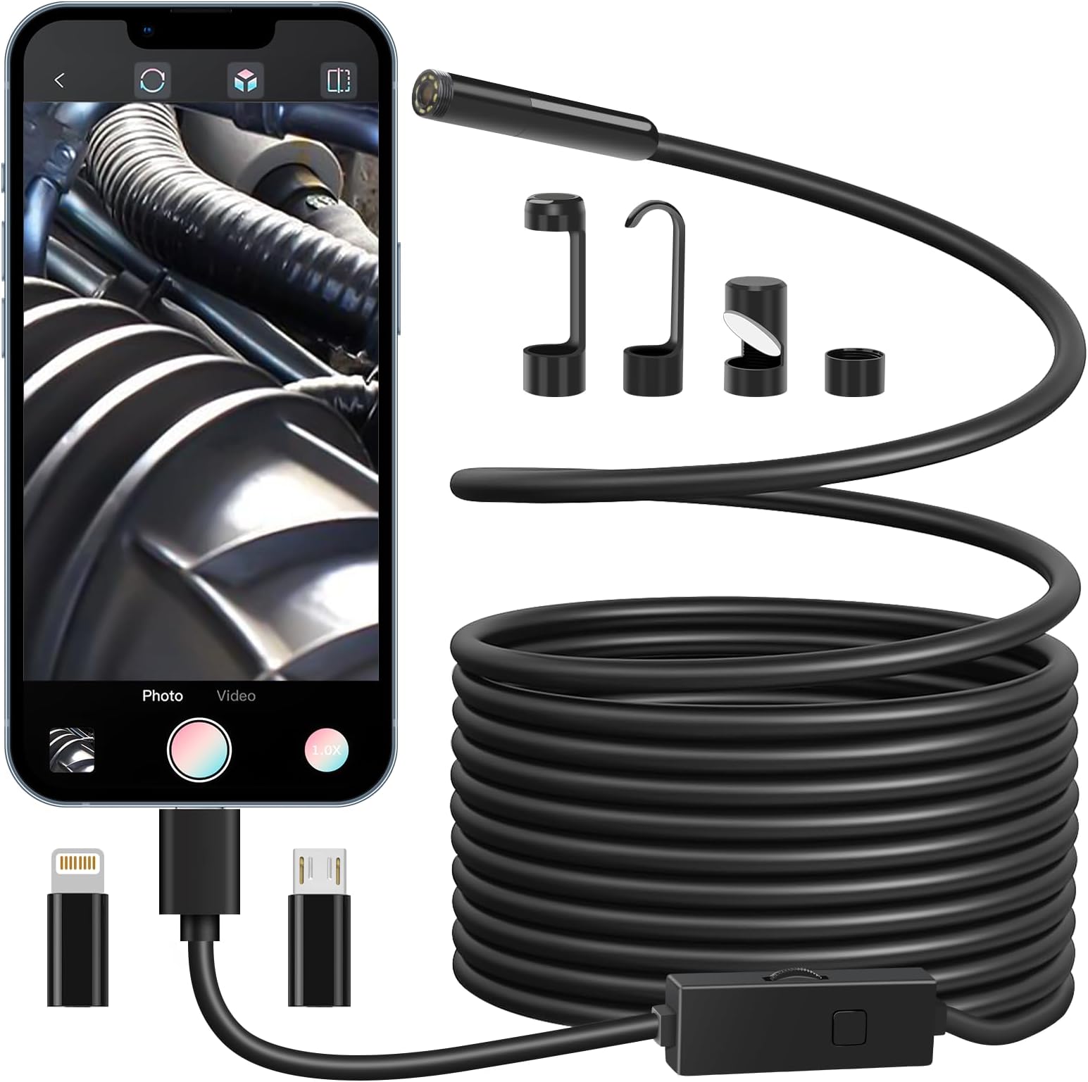Endoscope Camera with 3 Metres Semi-Rigid Cable with 8 LED Lights, Borescope, Type C Snake Camera, IP67 Waterproof Endoscope Camera for Phone and Tablet