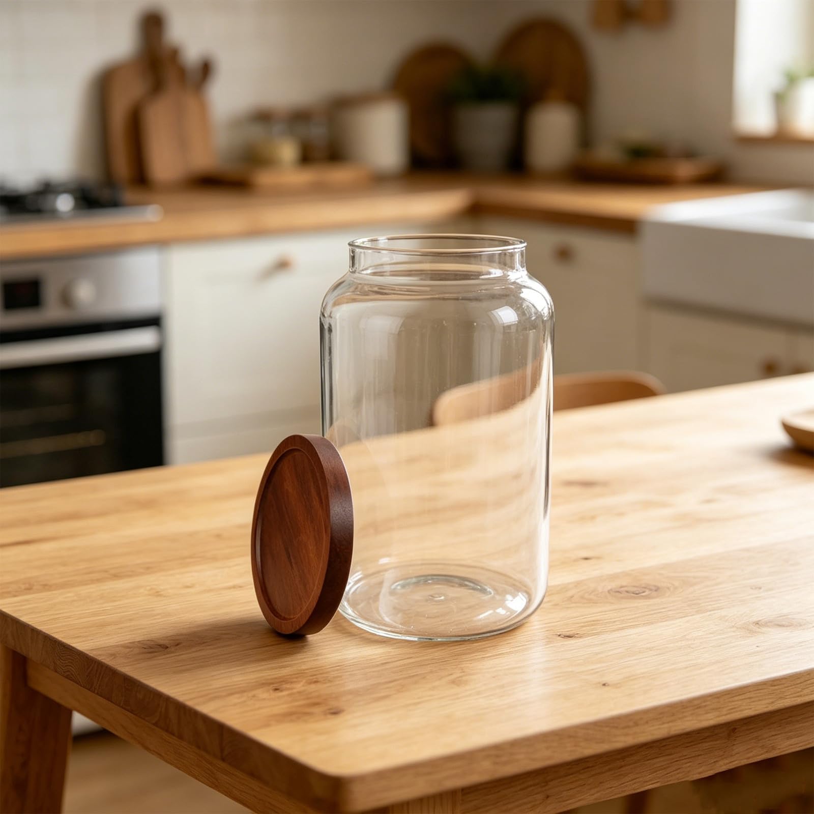 2 barattoli in vetro trasparente extra-large con coperchio in legno, 4000 ml/1, ermetici, ideali per conservare alimenti secchi, farina, zucchero, caffè, tè e biscotti.