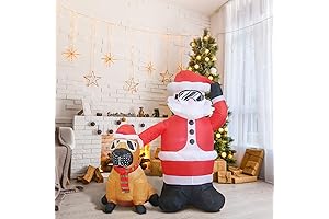 Charming Christmas Ski Decor: Santa & Dog's Snowy Adventure