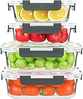 Vista 1 de KOMUEE 52oz & 22oz Glass Food Storage Containers Set with Airtight Lids, BPA-Free, 4 Pack Meal Prep Containers for Baking, Serving - Freezer