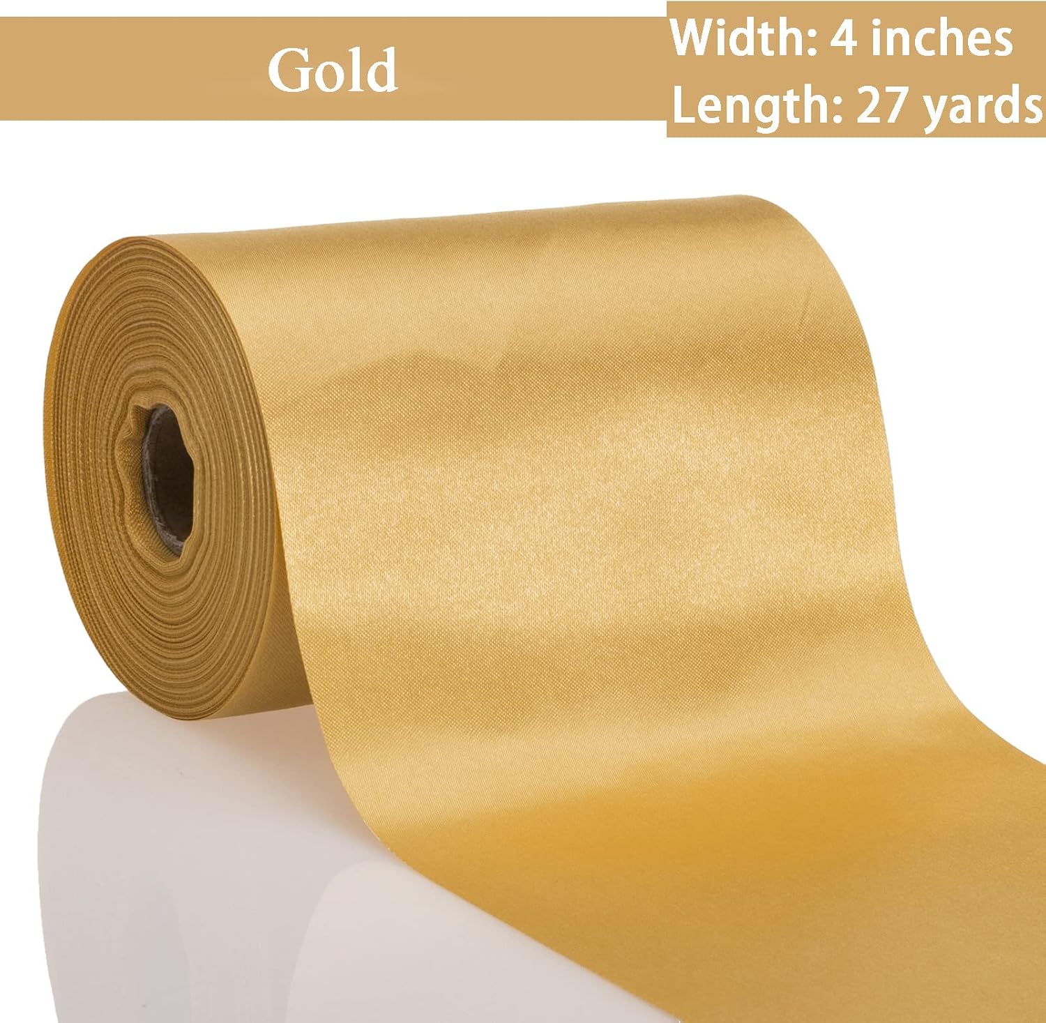 ATRBB 4 Inches Wide Gold Satin Ribbon, 27 Yards Soft, No Wrinkles and Consecutive Solid Fabric Ribbon for Cutting Ceremony, Christmas, Wedding, Birthday Decor and Chair Sashes