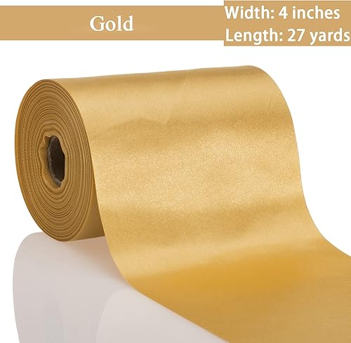 Miniatura 2 de ATRBB Cinta de satén dorada de 4 pulgadas de ancho, 27 yardas suave, sin arrugas y consecutivas cinta de tela sólida para ceremonia de corte,