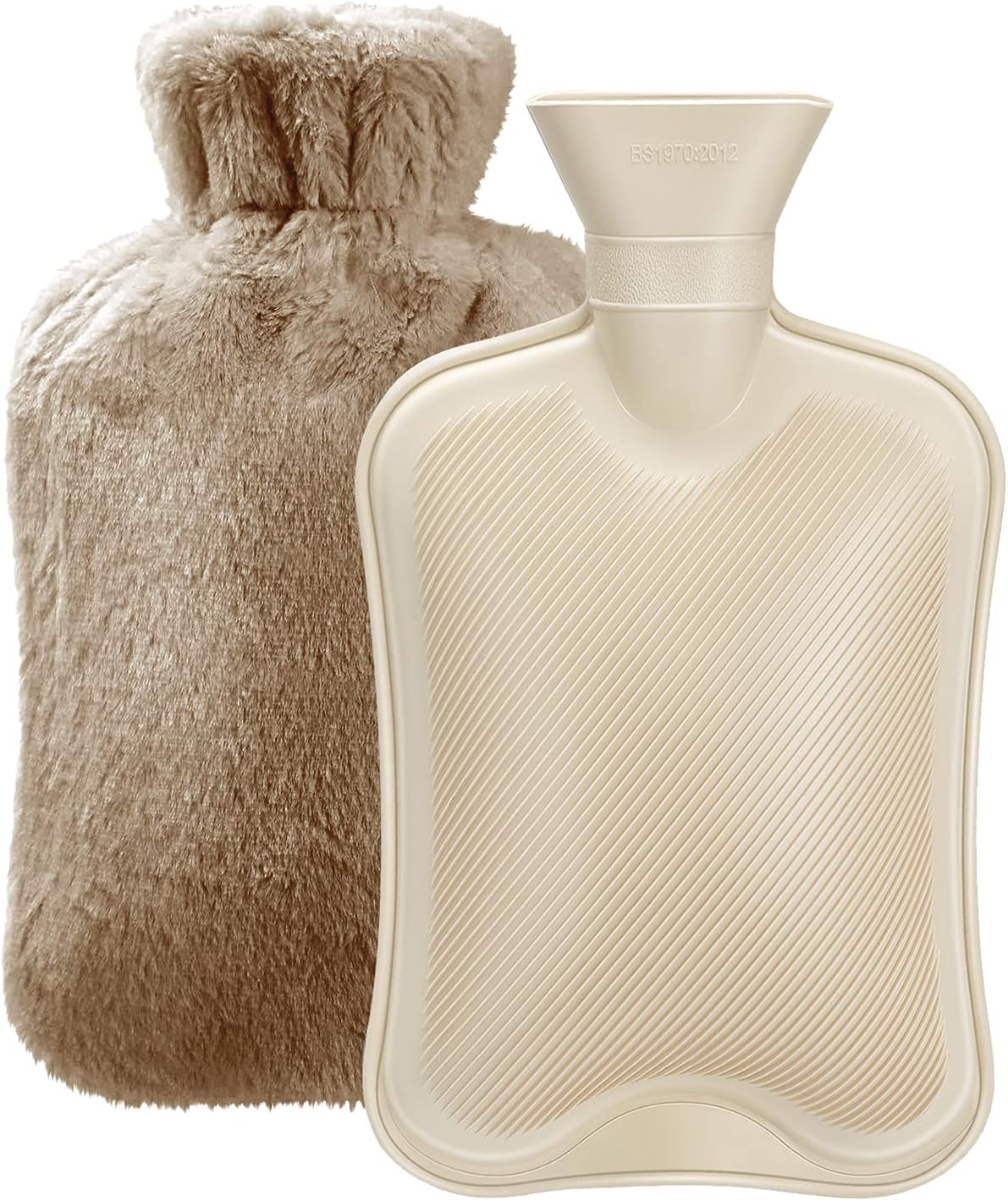 Hot Water Bottle with Soft Cover (2 Liter) Classic Rubber Hot Water Bag for Cramps, Neck