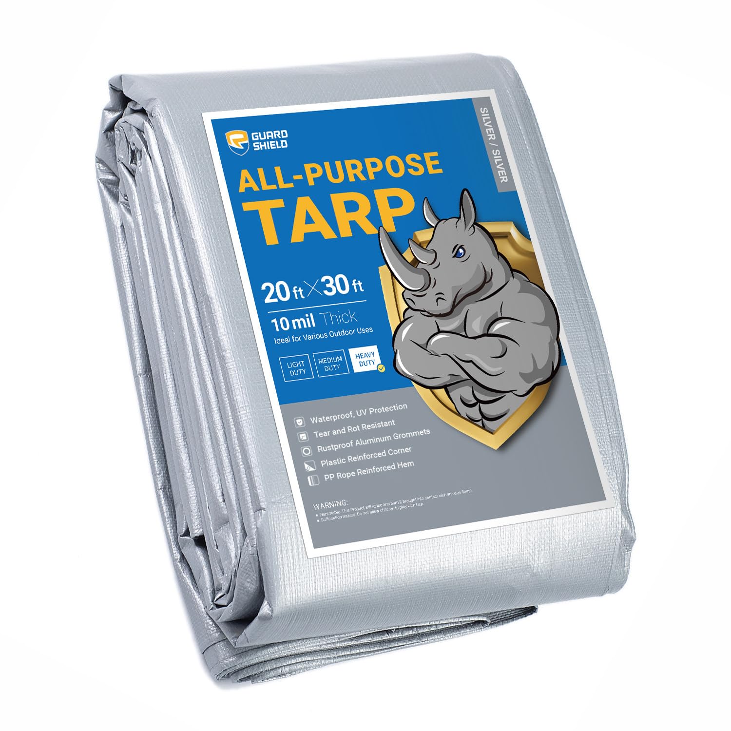 GUARD SHIELD Heavy Duty Tarp 20x30 Feet Silver Multi Purpose Thick Waterproof Poly Tarp Cover 10mil