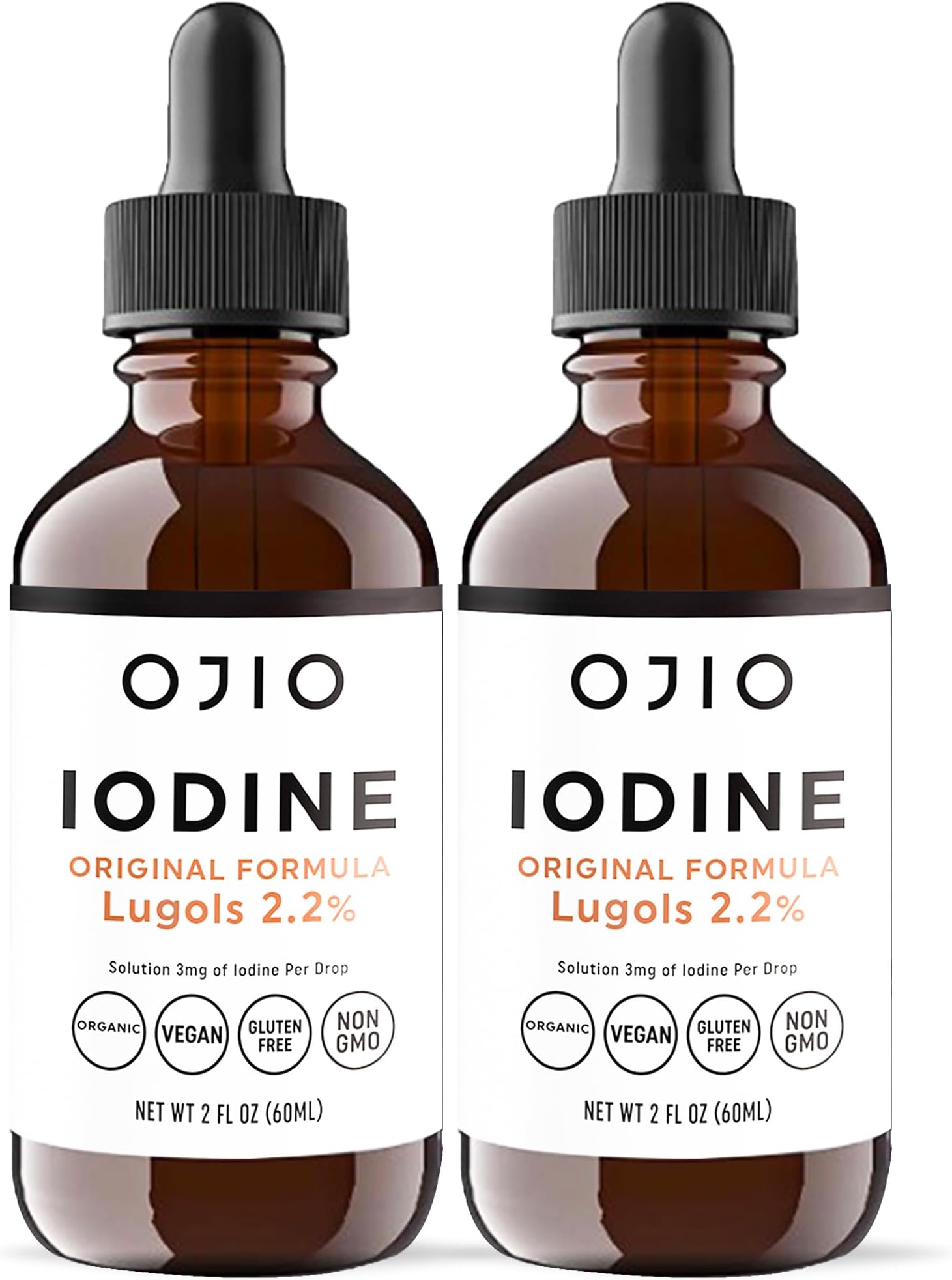 Lugols Iodine Solution 2% - 1 Year Supply - High Potency Liquid Oral Iodine Drops with Superior Absorption – Improves Overall Health & Energy for Women, Men, Kids - 2 fl Oz (Pack of 2)