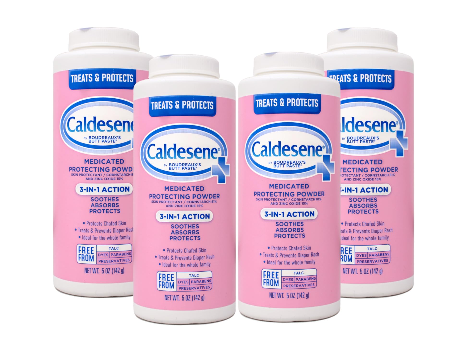 Caldesene Medicated Protecting Powder with Zinc Oxide & Cornstarch, 5 oz (Pack of 4)