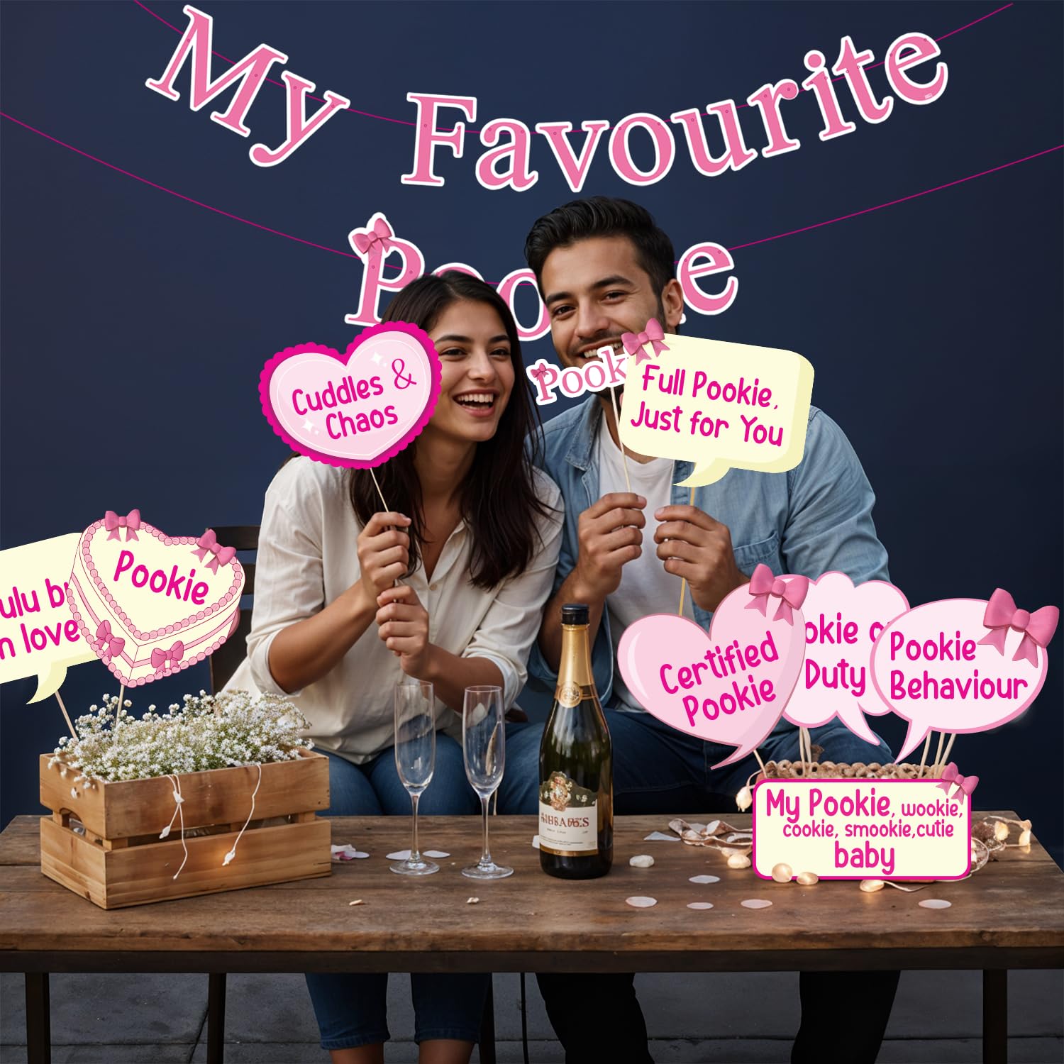Party Propz My Favourite Pookie Decorations Set - 39 Pcs My Favourite Pookie Banner with Photobooth Props, Valentine's Day Decoration Items, Valentine Room Decoration Items (Cardstock) 4