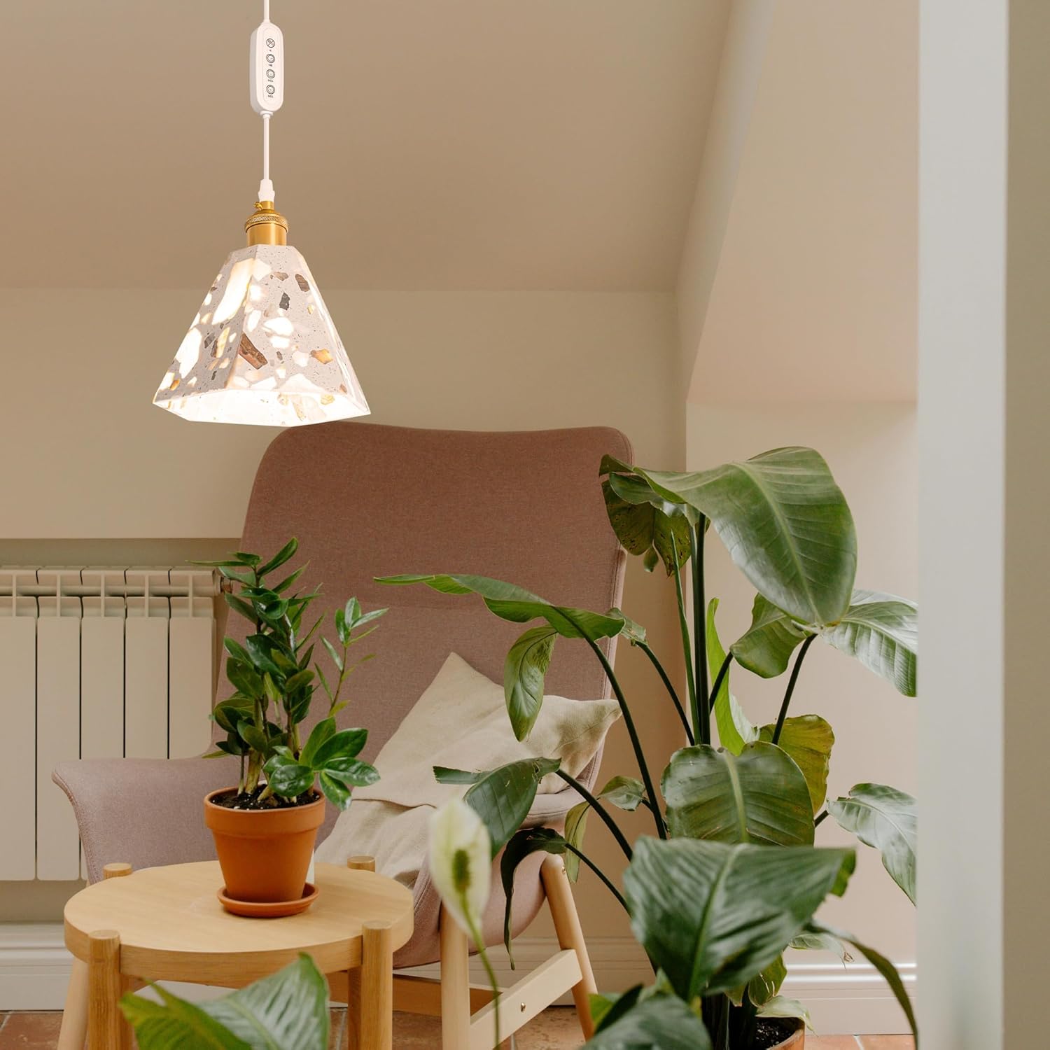 Swag Hanging 24 Hours AUTO Plug-in Timer Cord Pendant Light, Natural Stones Shade add Copper Socket Hexagon for Indoor Plant Growing Spot Light House No Wiring Needed Portable Customizable