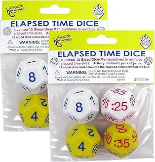 Koplow Elapsed Time Dice, Assorted Colors, 2 Pairs/Pack, 2 Packs (Kop18848-2)