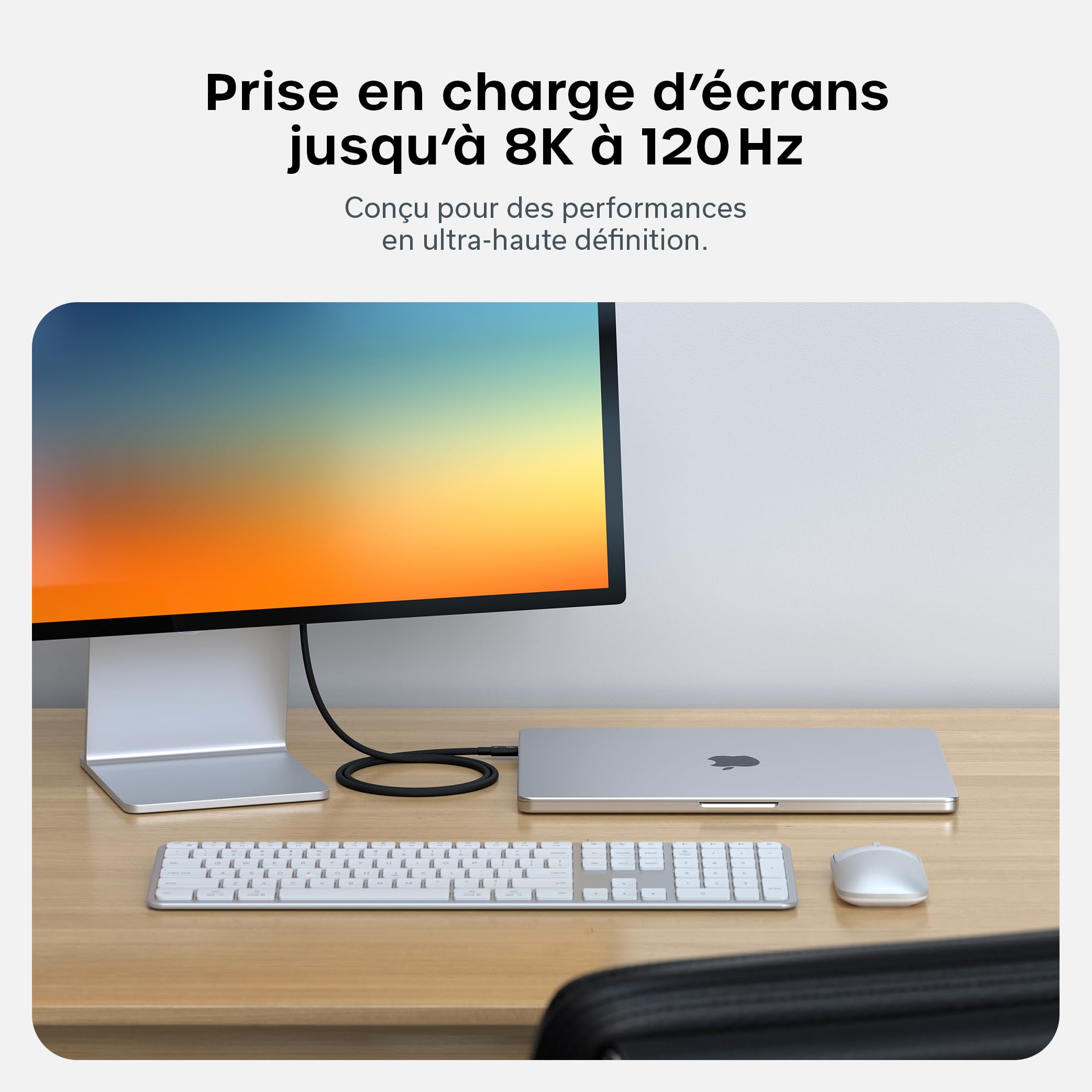 Satechi Câble Thunderbolt 5 Certifié 240W, Données 120Gbps, Double 8K@60Hz, Triple 4K@144Hz, Câble Tressé Thunderbolt 5/4/3 USB-C pour MacBook Air/Pro/Neo, iPhone, PC Portable et Plus