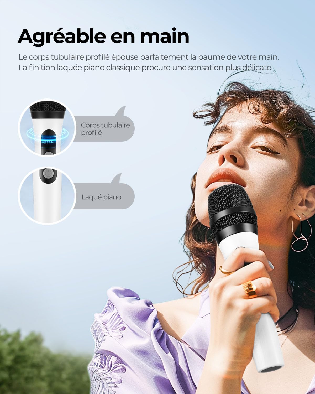 ALPOWL Microphone sans Fil, Double Micro sans Fil Bluetooth Dynamique Numérique avec Récepteur Rechargeable, Portée 60M, Microphone pour Chant, karaoké, Réunion, Église, Mariage