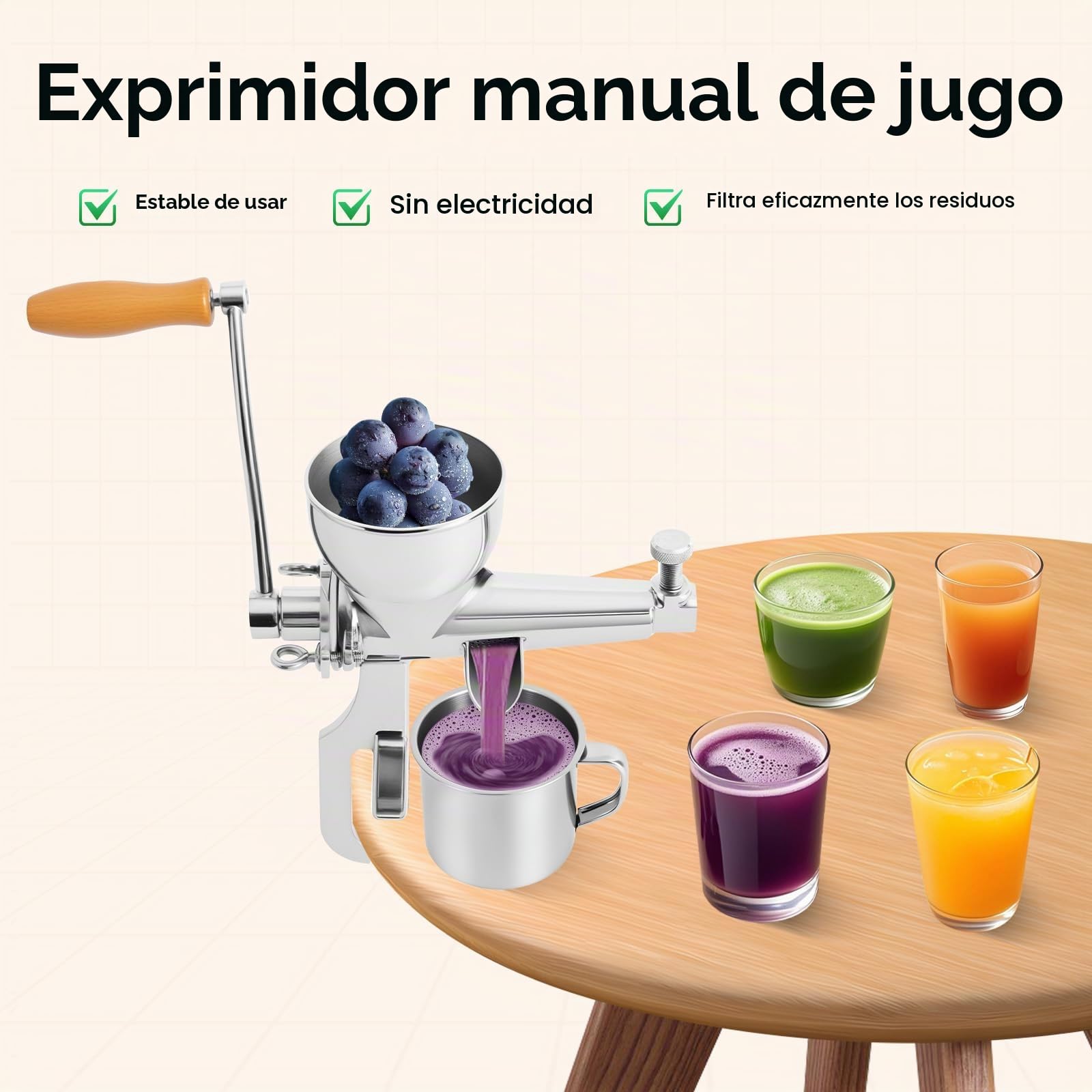 Exprimidor manual exprimidor de hierba de trigo exprimidor de acero inoxidable exprimidor de frutas vegetales filtro rápido para frutas, verduras, jengibre, granada