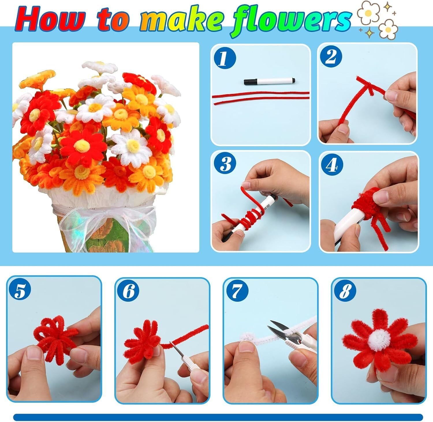 Red Chenille Pipe Cleaners - 100 Pcs for Crafts -3