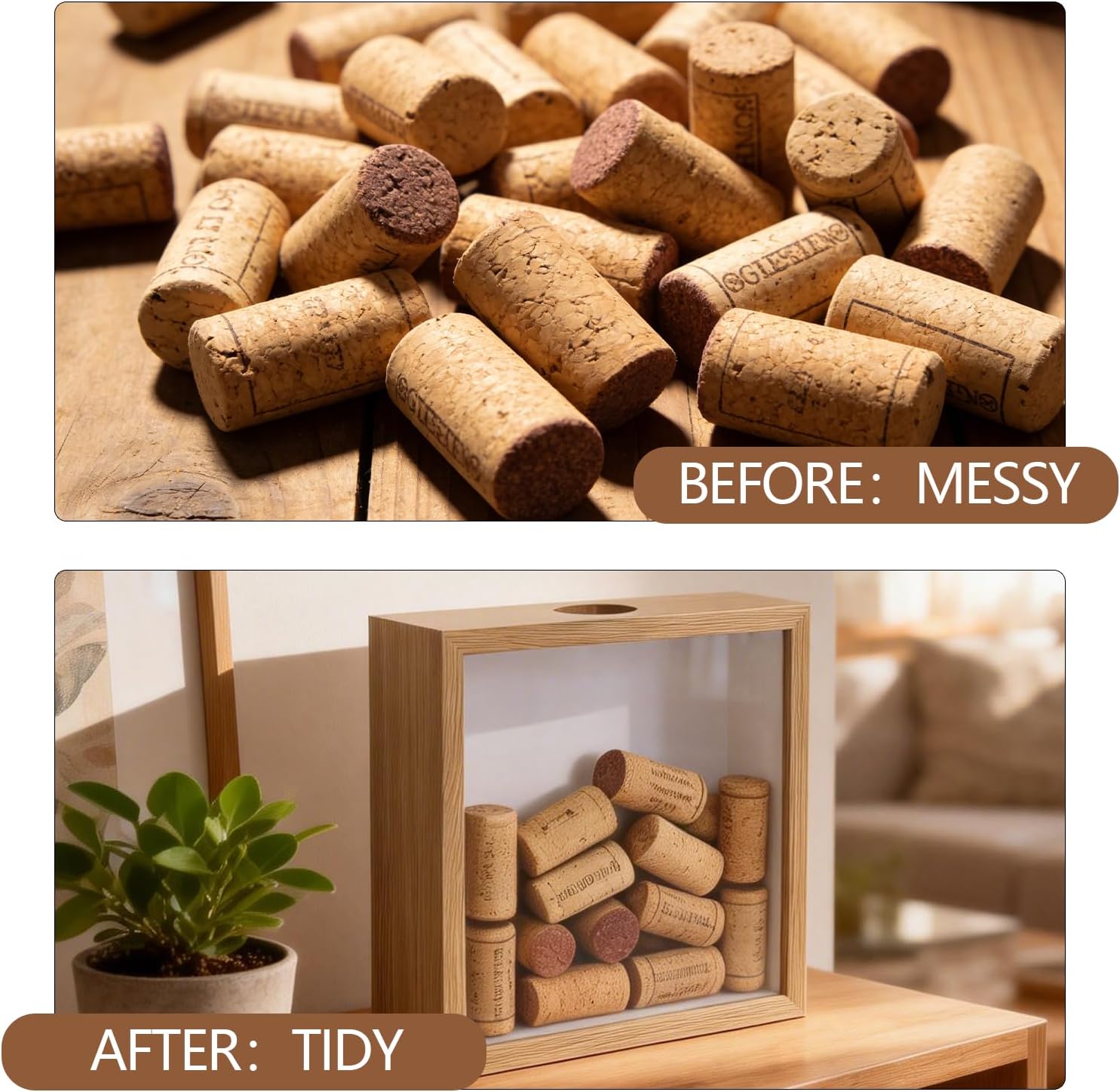 8x8 Wine Cork Holder, Wooden Cork Collector Shadow Box Display，Decorative Holder with Open Back for Wine Corks, Home Bar Wall Art Gift