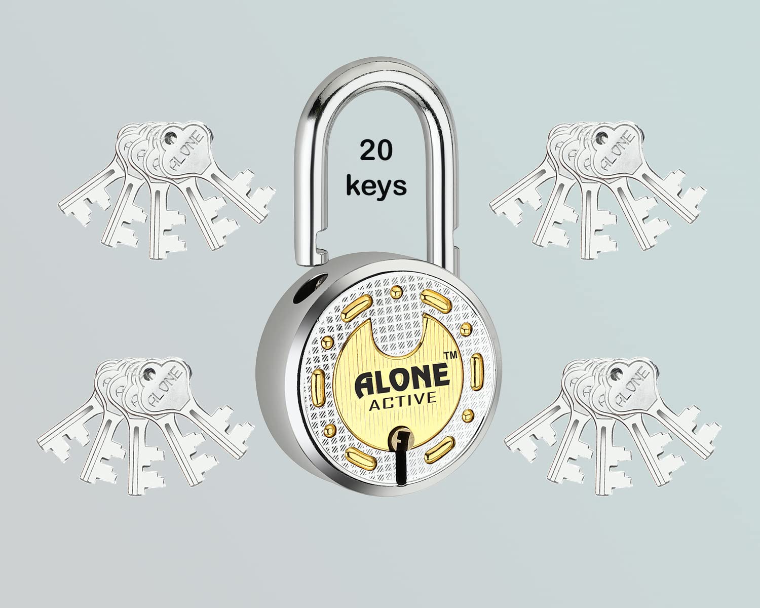 Alone Lock 65mm 20 Keys Padlock | Steel Body Double Locking 8 Levers | Lock and Keys for Home Door Gate Shop Shutter Lock | Padlock Chrome Finish Rust Proof (Pack of 1) (B0C6T1PFN1) Amazon Price History, Amazon Price Tracker