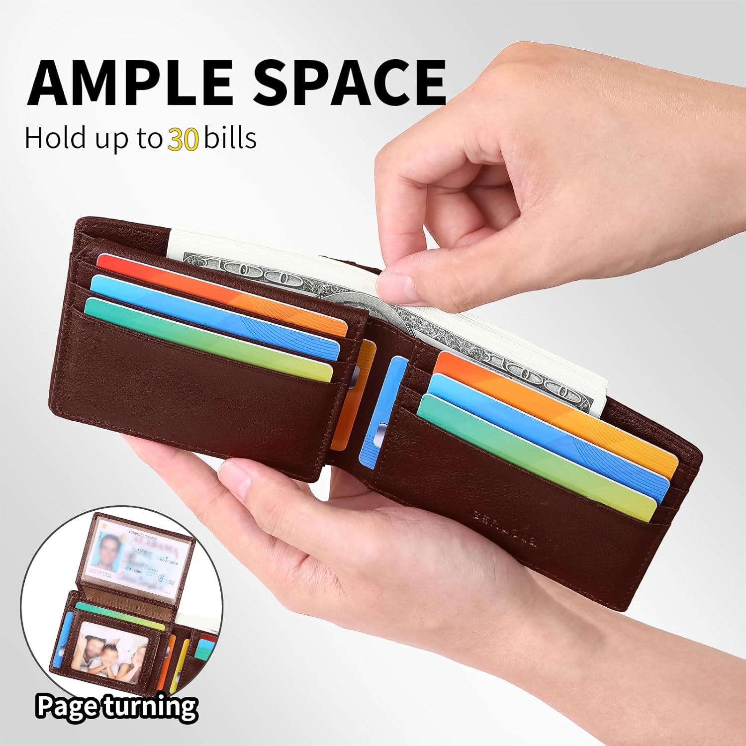 Wallet for Men-Genuine Leather RFID Blocking Slim Bifold Front Pocket Wallets for Men Billfold 2 ID Window with 12 Card Holder (Coffee) - Image 3