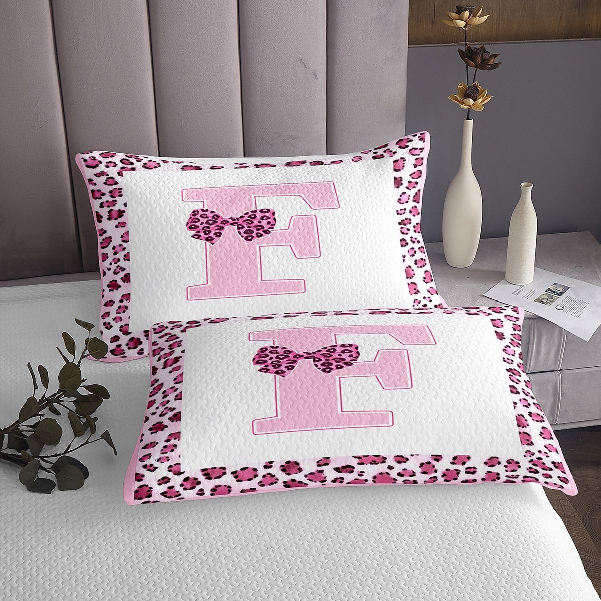 Feelyou Initial Letter F Bedspread King Size Leopard Animal Fur Print Coverlet Set Abstract Quilted Coverlet for All Season with 2 Pillowcases Lightweight