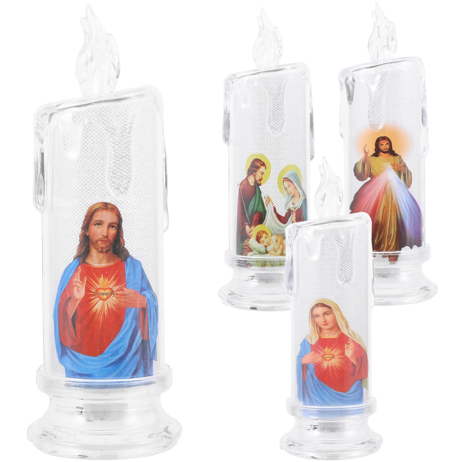 Homoyoyo Candela a LED Religiosa Tremolante per Natale e Pasqua con Base, Lampada a Candela senza Fiamma Riutilizzabile, Decorazione Casa e Festa, Set 4 Pezzi