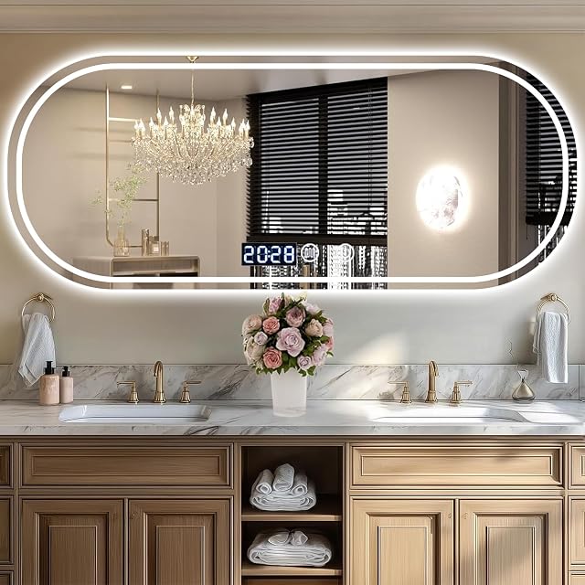 DASHLINE Espejo para Baño con Luz LED, Espejo de Baño con Función de Memoria y D