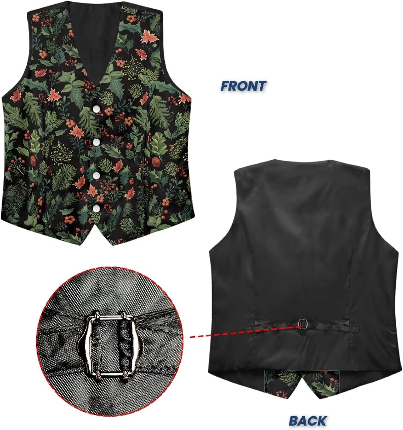 Christmas Suit Jackets for Men Lightweight Men's Suit Vests for Party V-Neck Mens Waistcoat with Back Strap