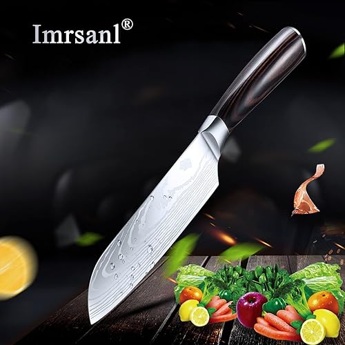 Miniatura 7 de Imrsanl Cuchillo Santoku de 7 pulgadas, cuchillo de cocina de acero inoxidable alemán de alto carbono, cuchillo de chef asiático multiusos para el