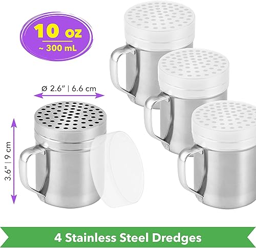 Miniatura 2 de CUSINIUM Cocteleras de queso parmesano de metal de 10 onzas con agujeros grandes, con asa, dispensadores de hojuelas de chile, cocteleras de pizza,