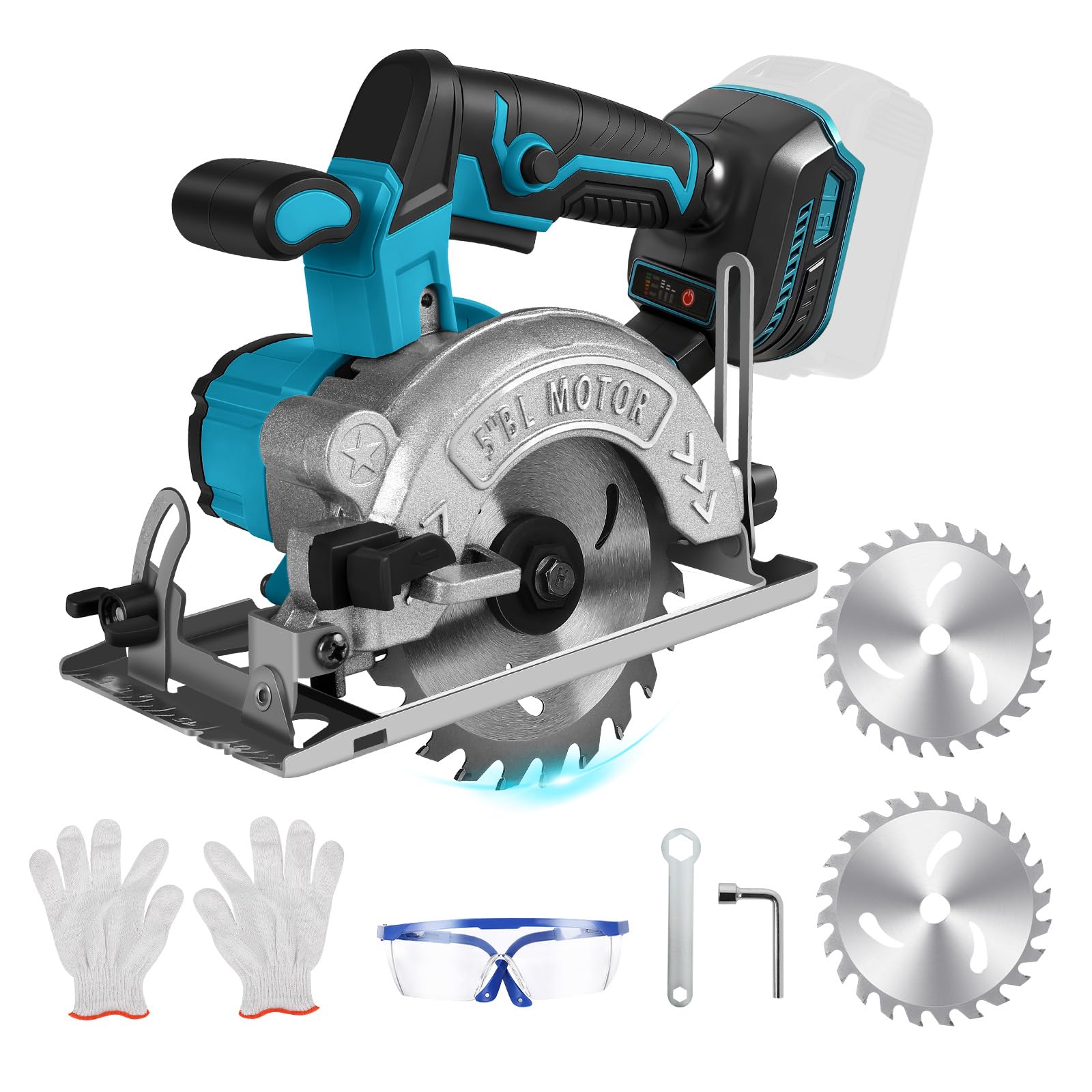 Sierra circular de batería de 41 mm, compatible con batería de litio Makita de 18 V (sin batería), mini sierra circular sin escobillas, sierra circular manual con 2 hojas de sierra (125 mm), con