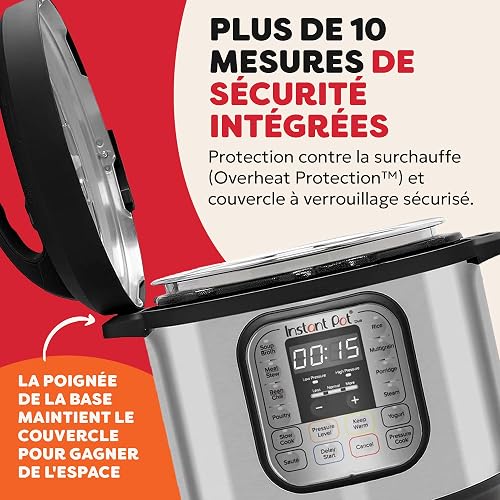 Instant Pot Duo 80, Autocuiseur 7 en 1 - Autocuiseur, Cuiseur à Riz, Poêle, Yaourtière, Cuiseur Vapeur et Chauffe-Plat - Acier Inoxydable - 8 L - 6