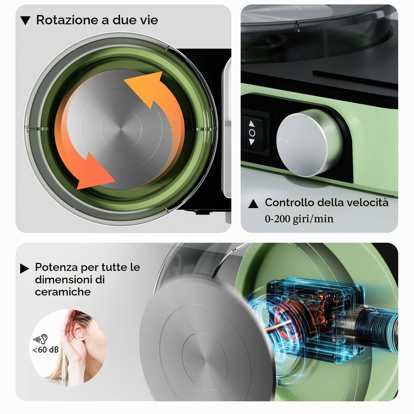 Tornio per Ceramica Elettrico Verde Chiaro – Kit Ceramica Completo per Adulti con 1kg di Argilla, 0-200 Giri/min Regolabile, Macchina Professionale Silenziosa per Principianti Regalo