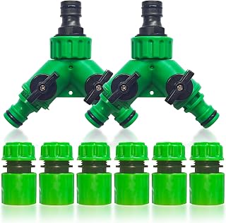 Distribuidor de agua para manguera de jardín, 2 unidades de 3/4 pulgadas, 2 vías, distribuidor de agua con válvula, 6 conectores de manguera de 1/2 pulgadas para jardín, riego