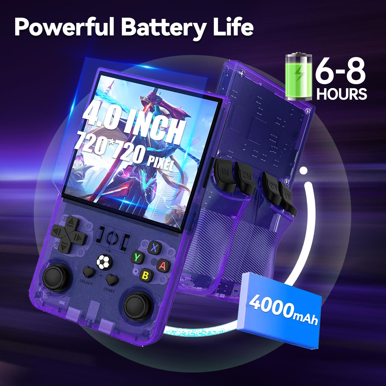 Console de Jeu Portable Rétro R36MAX, Écran IPS 4.0", 128 Go Carte TF, 4000 mAh - Violet