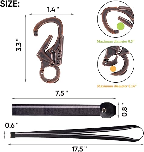 Miniatura 6 de Ahiller Mosquetón Llavero con Clip, Diseño de Doble Cierre - Punta de Acero Tungsteno, Herramientas Multifuncionales para Acampar, Senderismo,