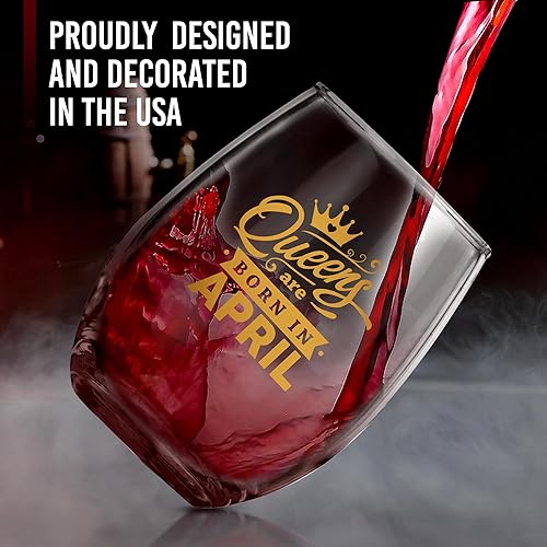 Miniatura 3 de BAD BANANAS Queens Are Born In April - Copa de vino sin tallo de 21 onzas, regalos de cumpleaños de Aries y Tauro para mujeres, regalos de reina de