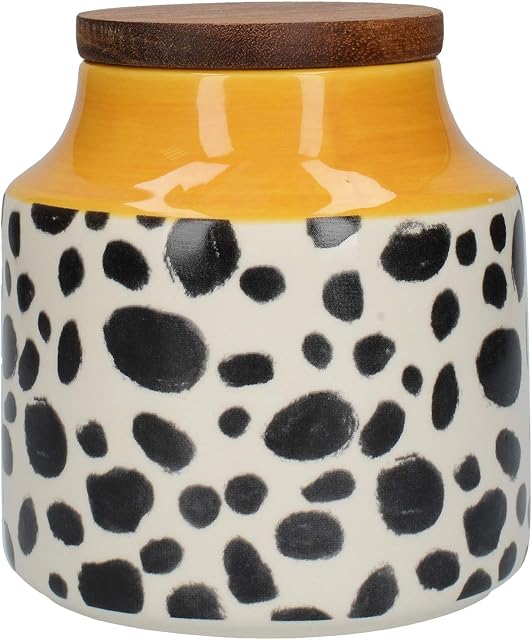 Mikasa C000220 Drift Storage Jar / Tea, Sugar or Coffee Container with Lid, Ceramic, Cheetah Print / Yellow 12.5 x 13 cm