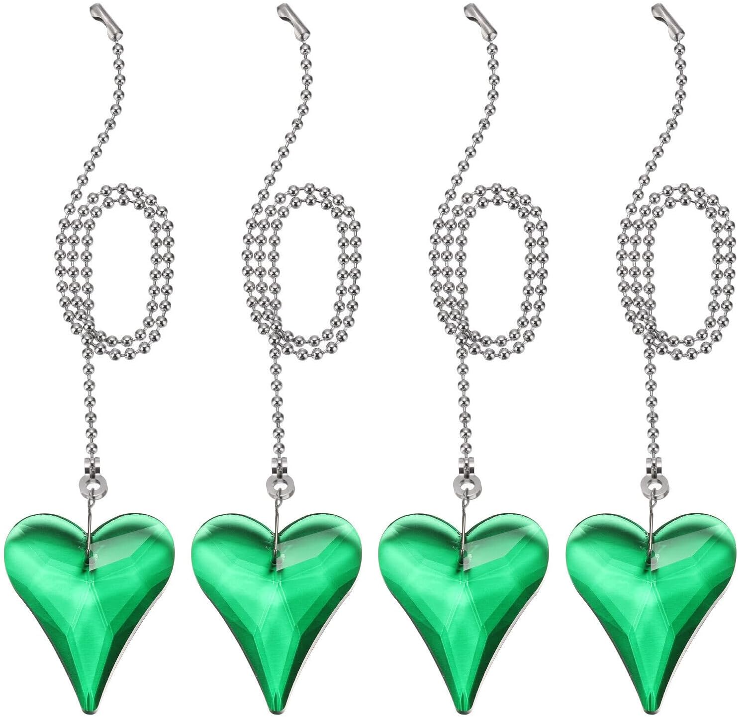 Home and Garden Parts 4 Pcs 21 Inch Crystal Ceiling Fan Pull Chains Light Green (New Heart Shape) #CN/251024/06520